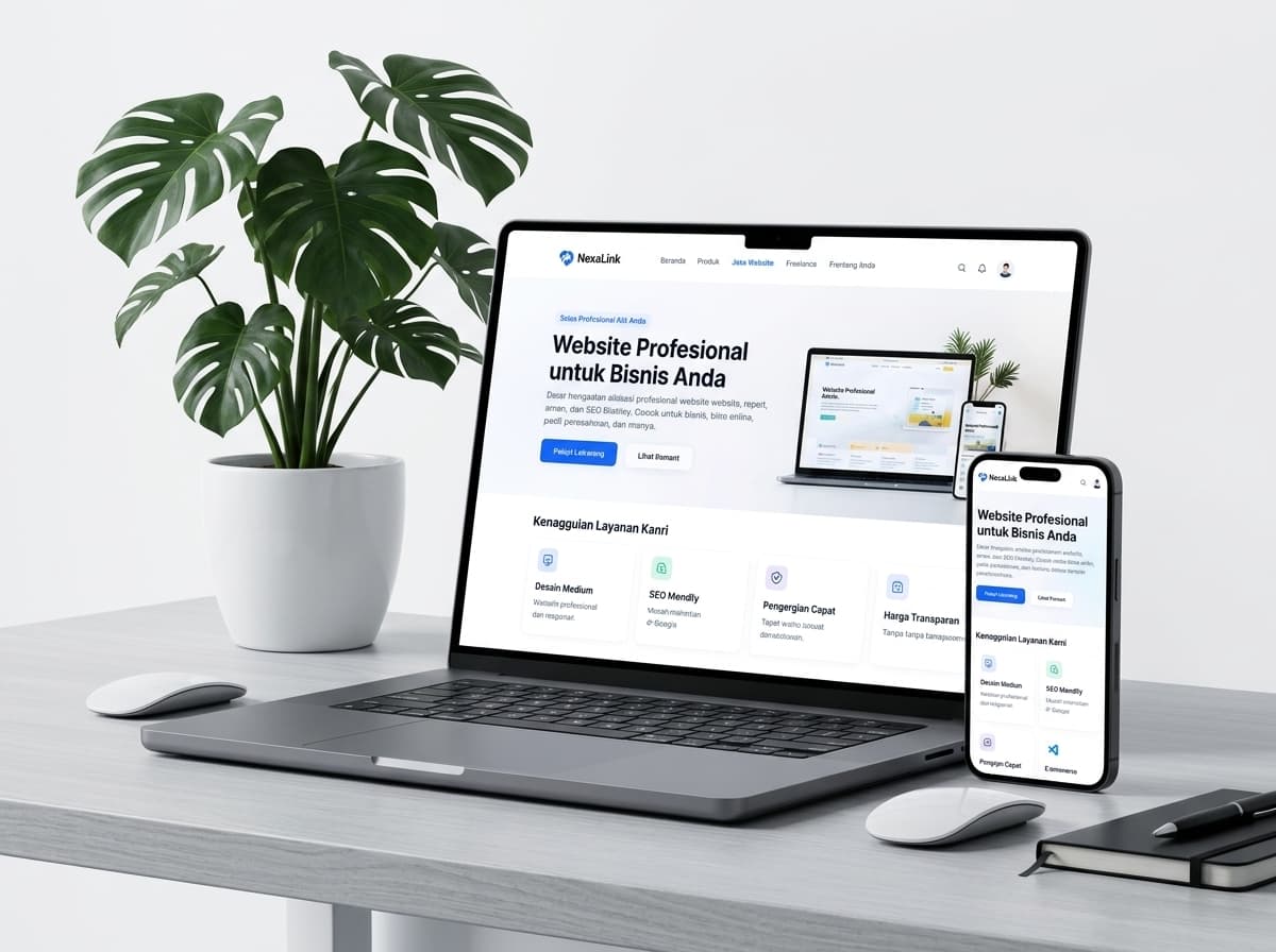Website Profesional untuk Bisnis Anda - Mockup Laptop & Smartphone NexaLink